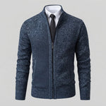 Men's Full-Zip Mock Neck Knit Cardigan Sweater — Blue