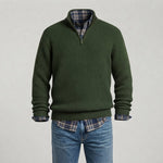 Men's Ribbed Quarter-Zip Cashmere Sweater, Regular Fit — Green