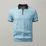 Textured Knit Quarter-Zip Polo Shirt, Tailored Fit — Light Blue