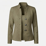 Textured Knit Stand-Collar Blazer Cardigan — Khaki