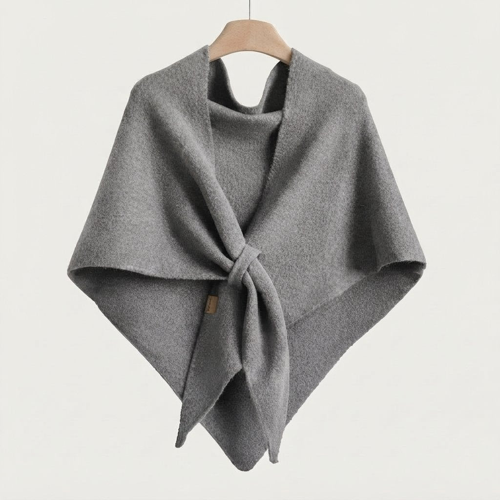 Triangle Knit Shawl Cape – Soft Wrap Poncho — Stone Grey