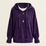 Velvet Relaxed Hoodie with Ruffle Cuffs — Purple