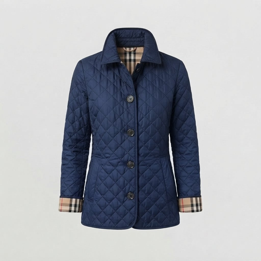 Women's Quilted Jacket – Lightweight Button-Front Coat — Navy Blue
