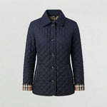 Women's Quilted Jacket with Collar and Button Front — Dark Blue