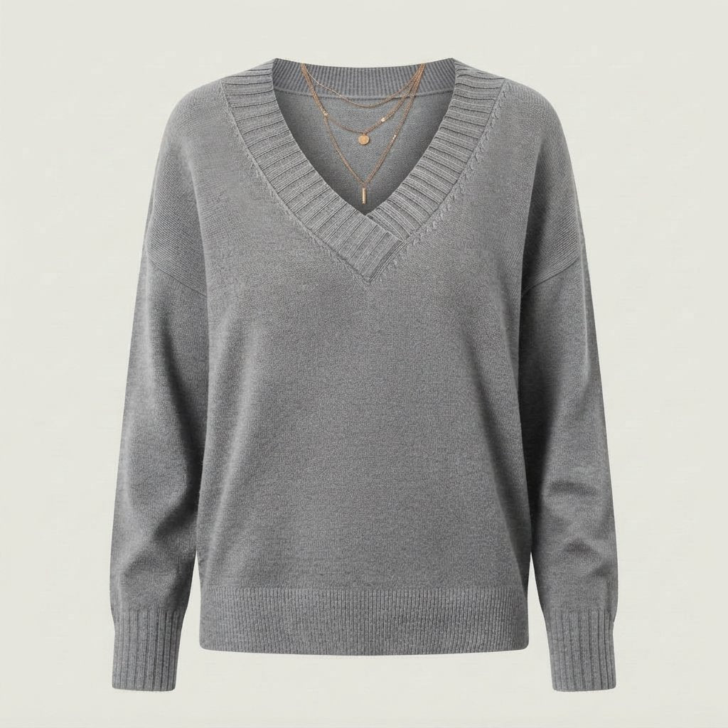 Women's V-Neck Cashmere Jumper, Regular Fit — Grey