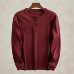 Men's Waffle Knit Henley Top, Long Sleeve — Wine Red