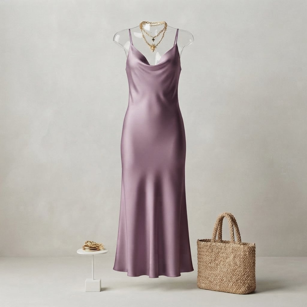 Satin Midi Dress & Knit Sweater Two-Piece Set — Purple