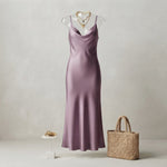 Satin Midi Dress & Knit Sweater Two-Piece Set — Purple