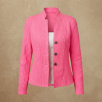 Textured Knit Stand-Collar Blazer Cardigan — Rose red