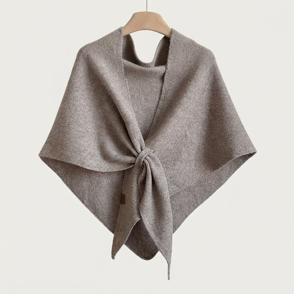 Triangle Knit Shawl Cape – Soft Wrap Poncho — Taupe Mist