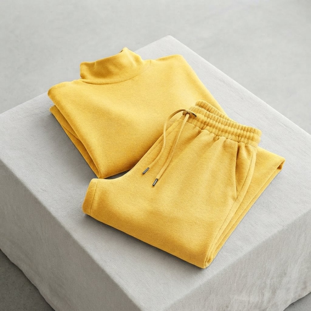 Turtleneck & Wide-Leg Trousers Two-Piece Set — Yellow
