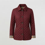 Women's Quilted Jacket with Collar and Button Front — Wine Red