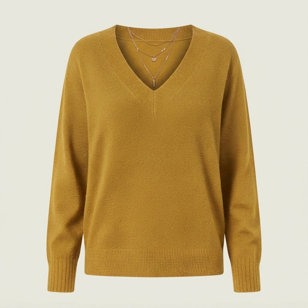 Women's V-Neck Cashmere Jumper, Regular Fit — Yellow