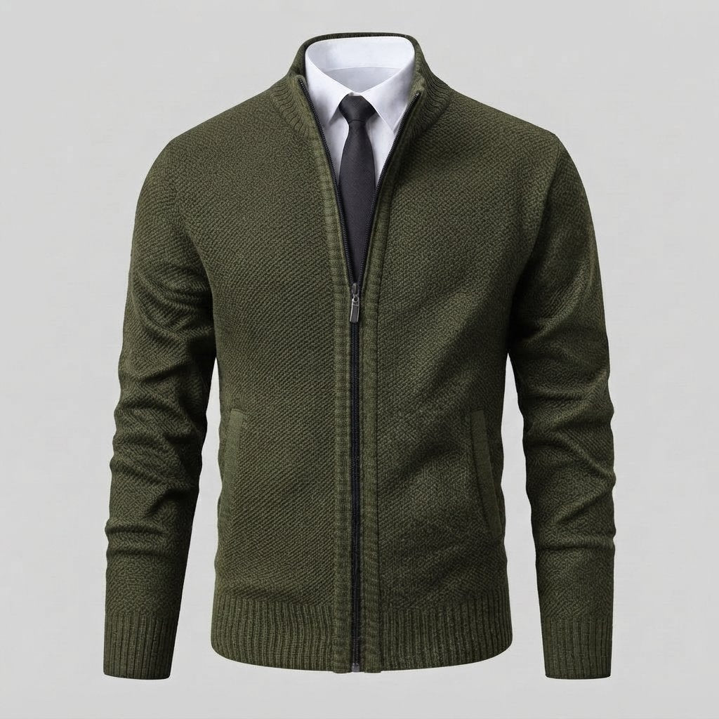 Men's Full-Zip Mock Neck Knit Cardigan Sweater — Green