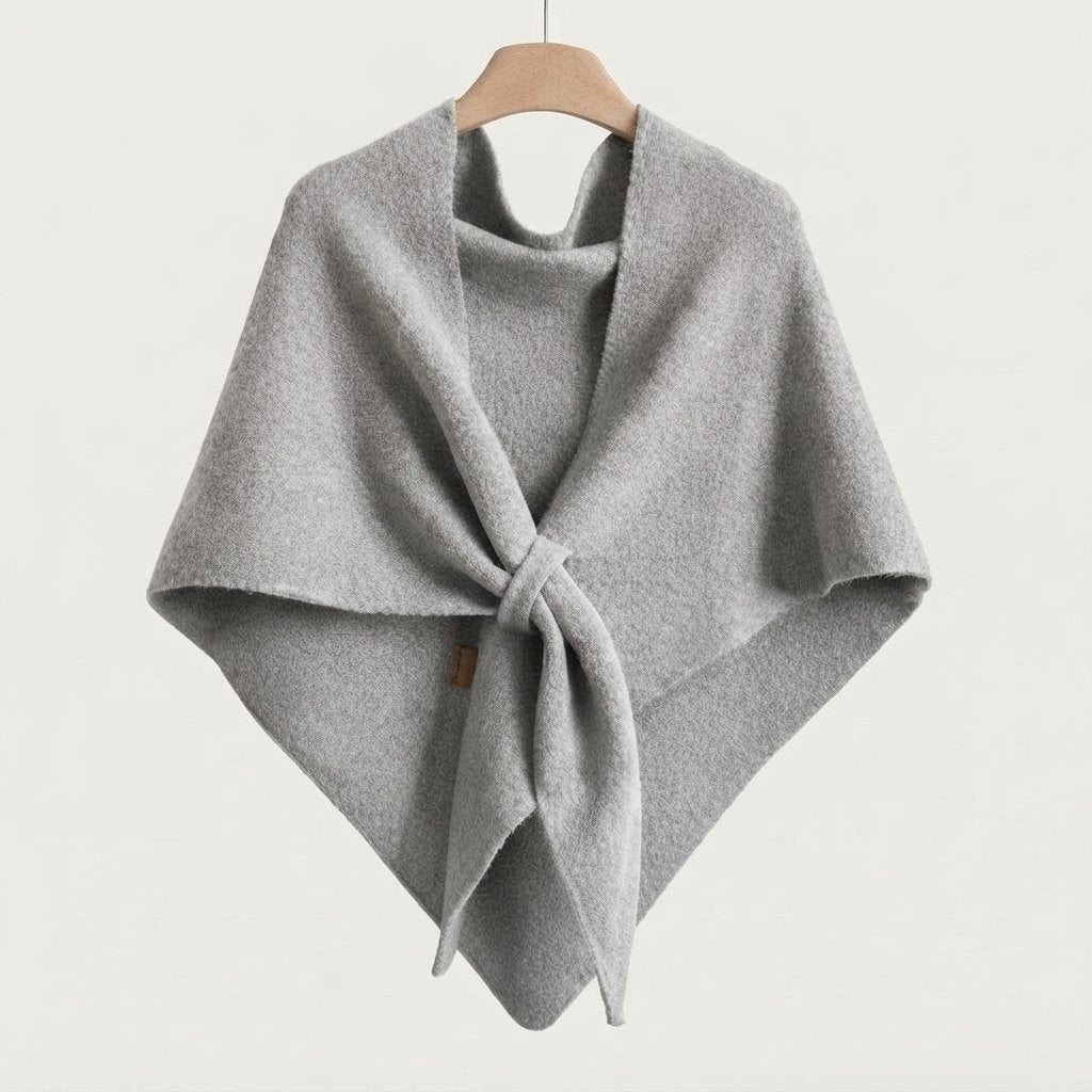 Triangle Knit Shawl Cape – Soft Wrap Poncho — Silver Ash