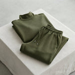 Turtleneck & Wide-Leg Trousers Two-Piece Set — Olive Green