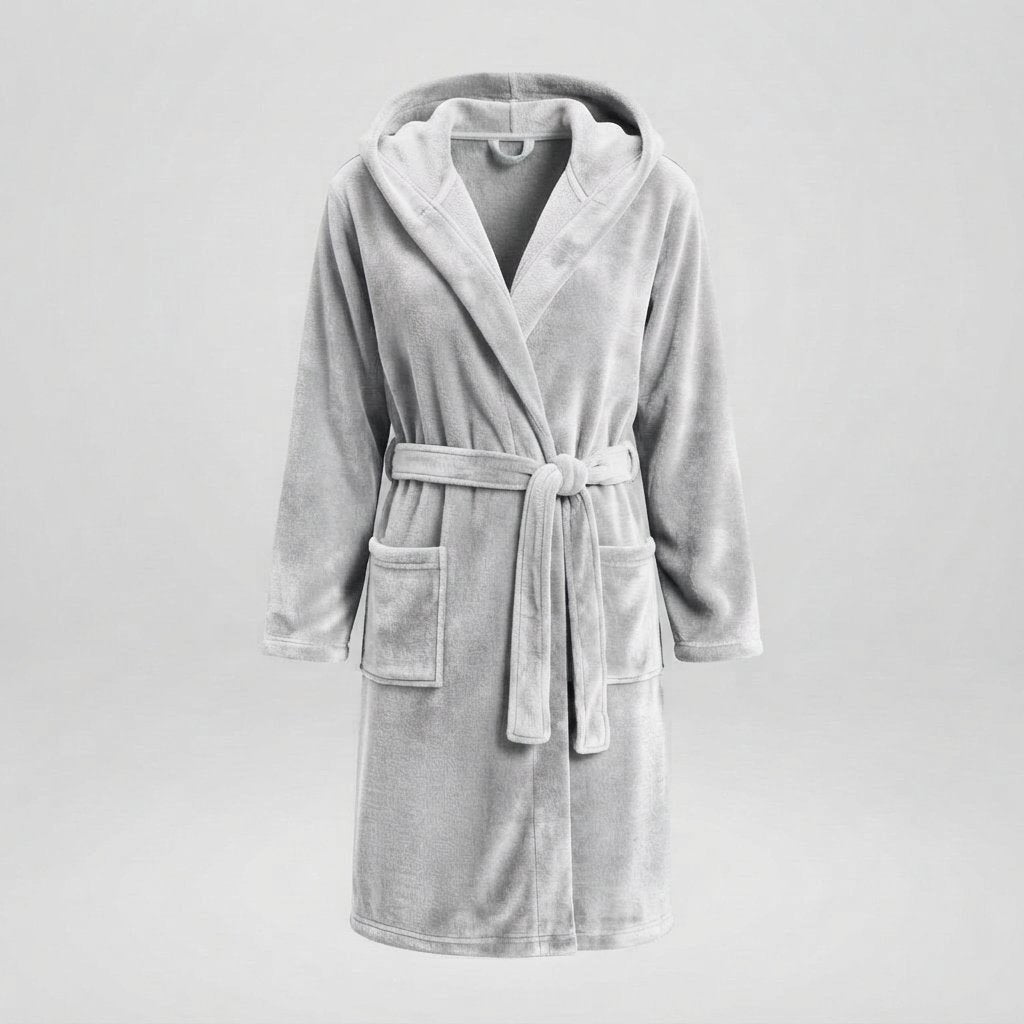 Women's Hooded Fleece Dressing Gown – Long & Cosy — Light Grey