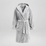 Women's Hooded Fleece Dressing Gown – Long & Cosy — Light Grey