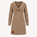 Relaxed Fit Cowl Neck Ribbed Knit Polyester Sweater Dress