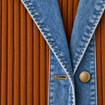 Ribbed Knit Longline Coat with Denim Panels