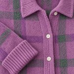 Plaid Polyester Knit Shirt Collar Cardigan