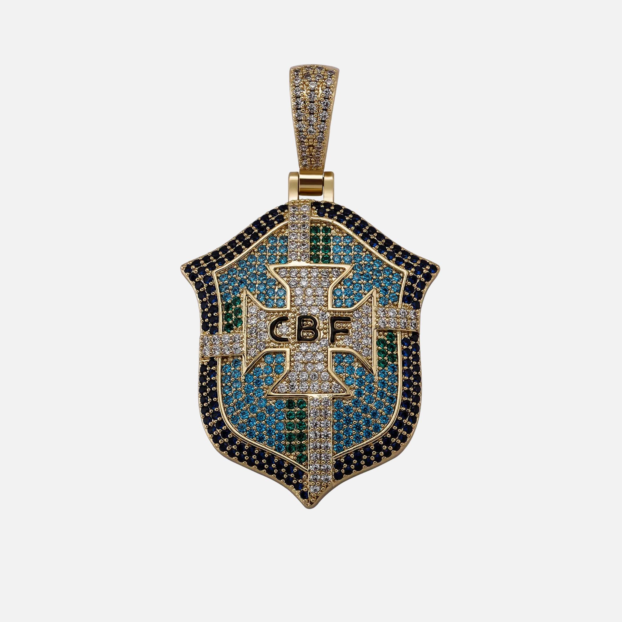 Gold Brazilia iced pendant necklace in 316L stainless steel