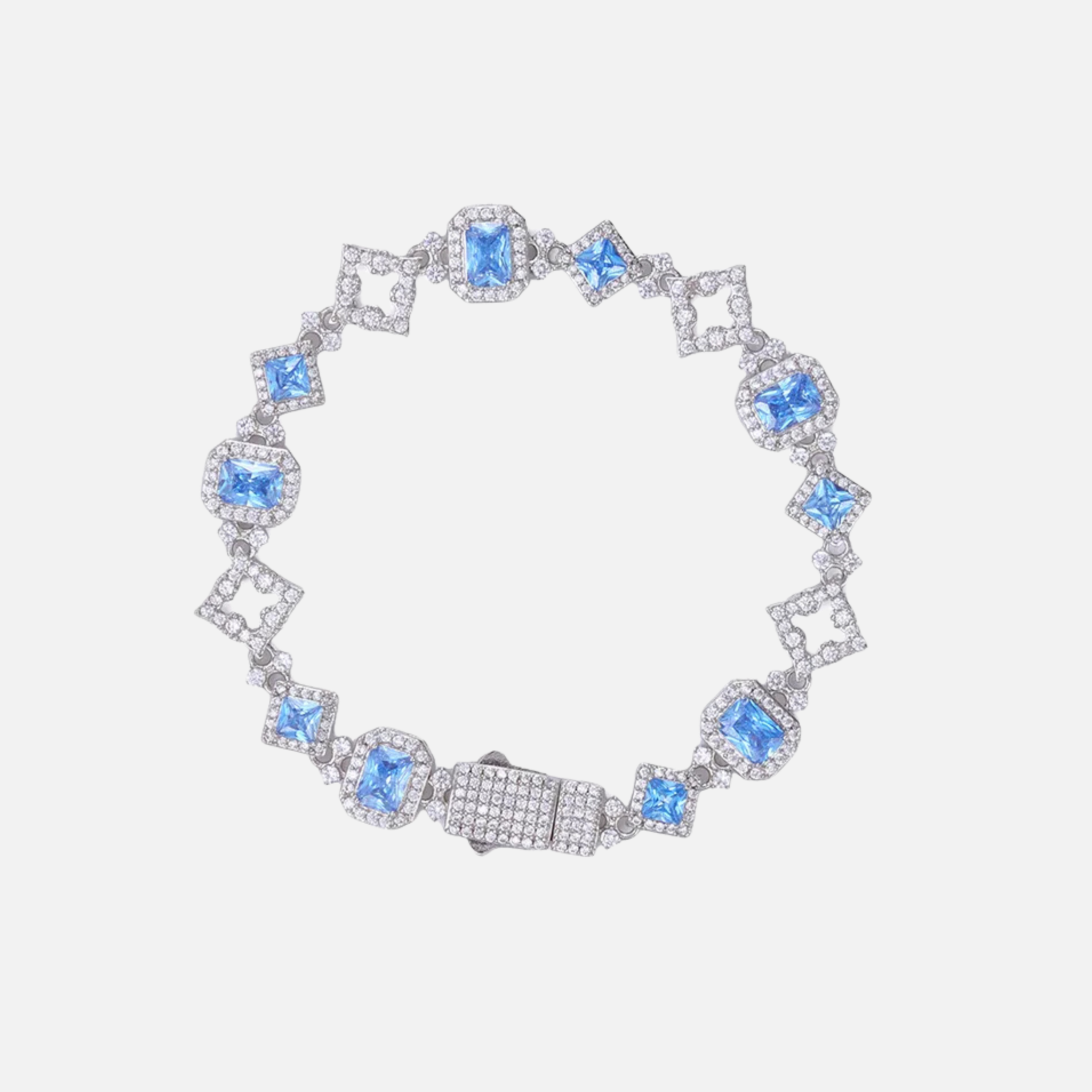 Platinum 11MM Blue Stone Iced Bracelet in brass