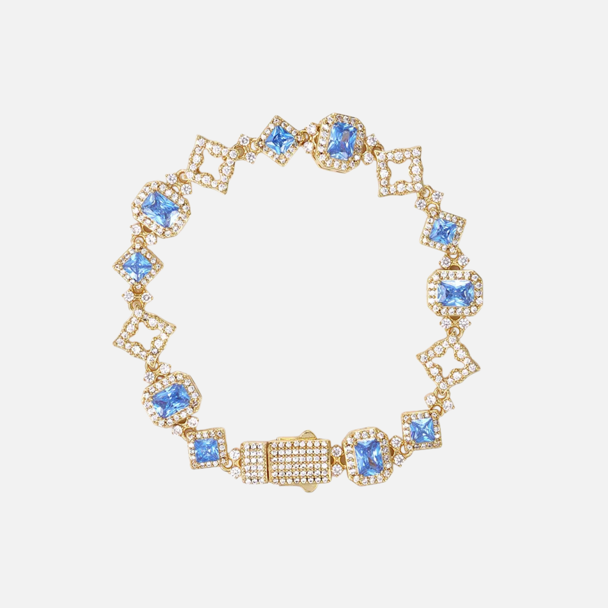 Gold 11MM Blue Stone Iced Bracelet in brass