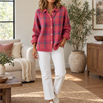 Plaid Polyester Knit Shirt Collar Cardigan