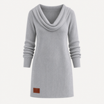 Relaxed Fit Cowl Neck Ribbed Knit Polyester Sweater Dress