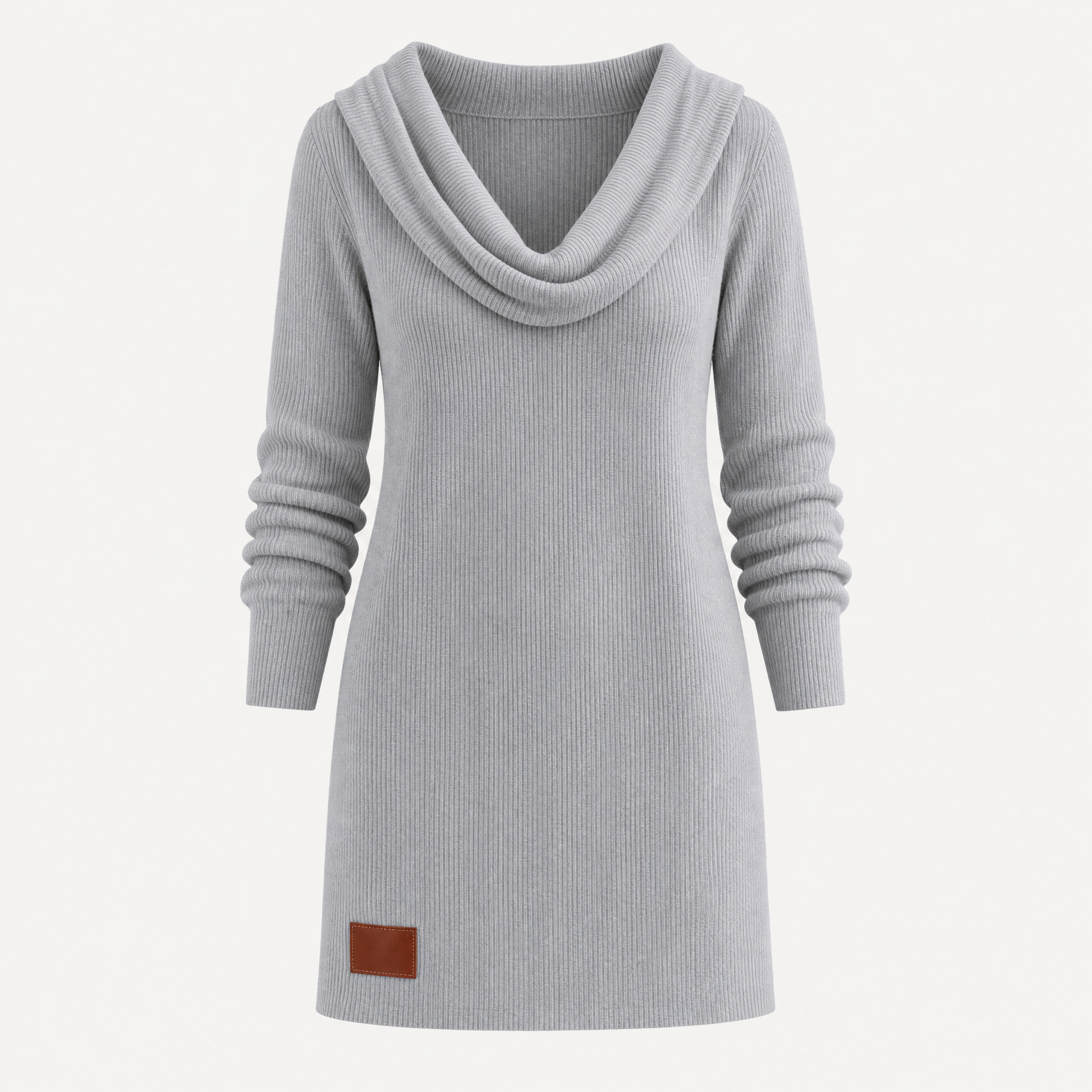 Relaxed Fit Cowl Neck Ribbed Knit Polyester Sweater Dress