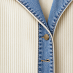 Ribbed Knit Longline Coat with Denim Panels
