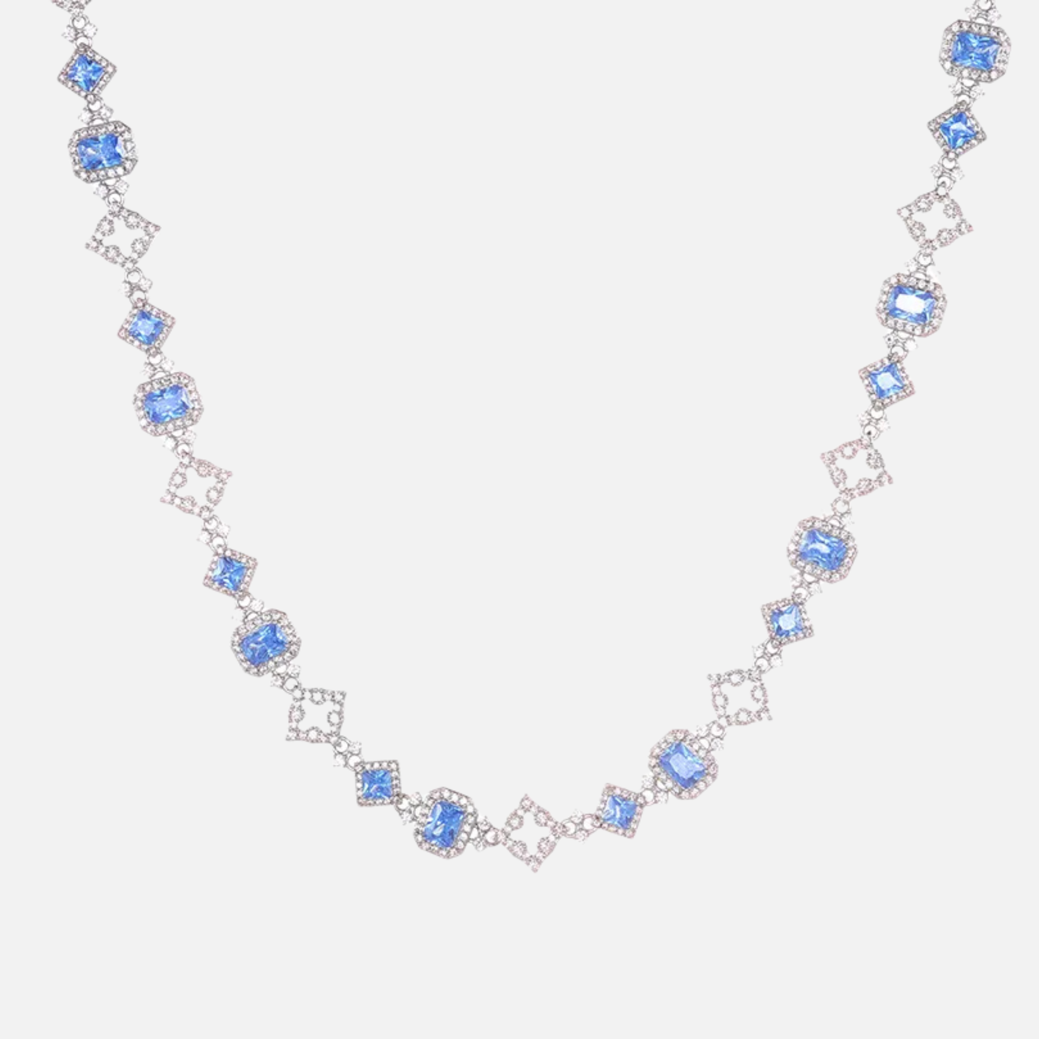 Platinum 11MM Blue Stone Iced Chain in brass