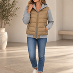 Straight Cut Quilted Puffer Jacket with Ribbed Knit Sleeves and Hood