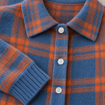 Plaid Polyester Knit Shirt Collar Cardigan
