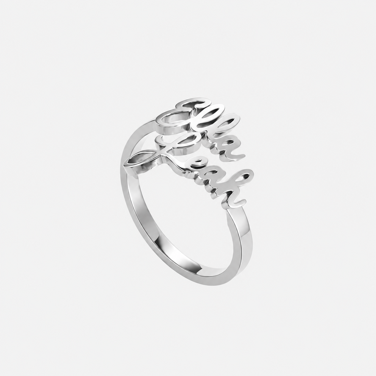 Personalised Name Ring in Silver stainless steel with custom script nameplate