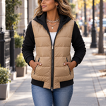 Straight Cut Quilted Puffer Jacket with Ribbed Knit Sleeves and Hood