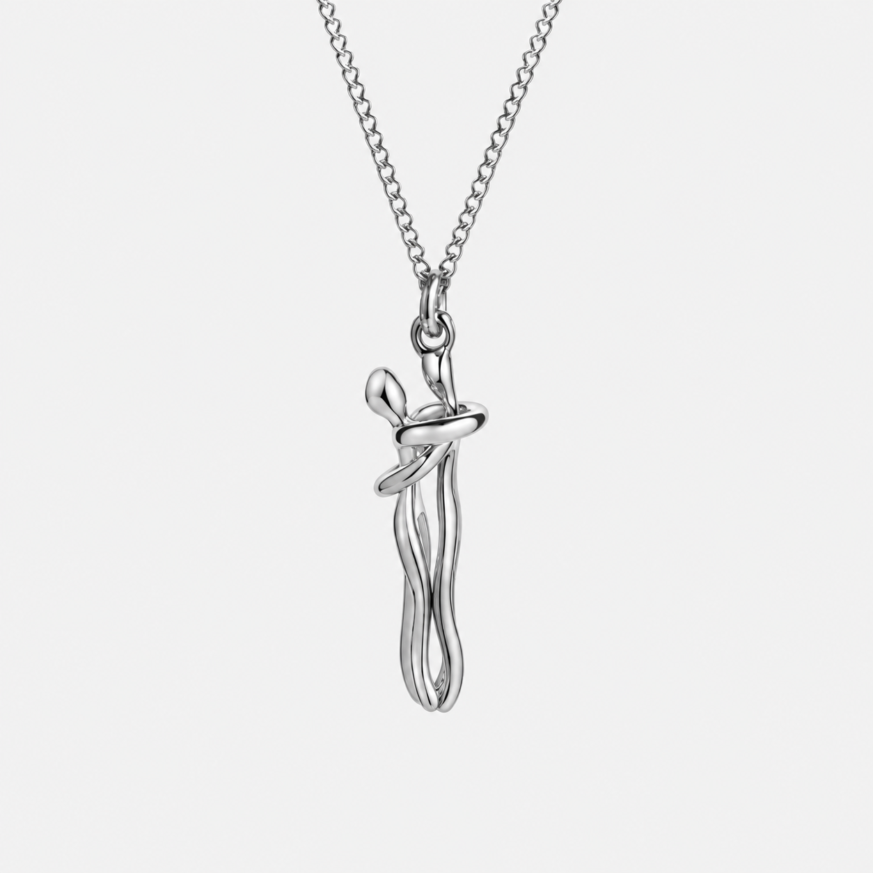 Hug Necklace in Silver with interwoven embrace pendant