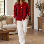 Plaid Polyester Knit Shirt Collar Cardigan