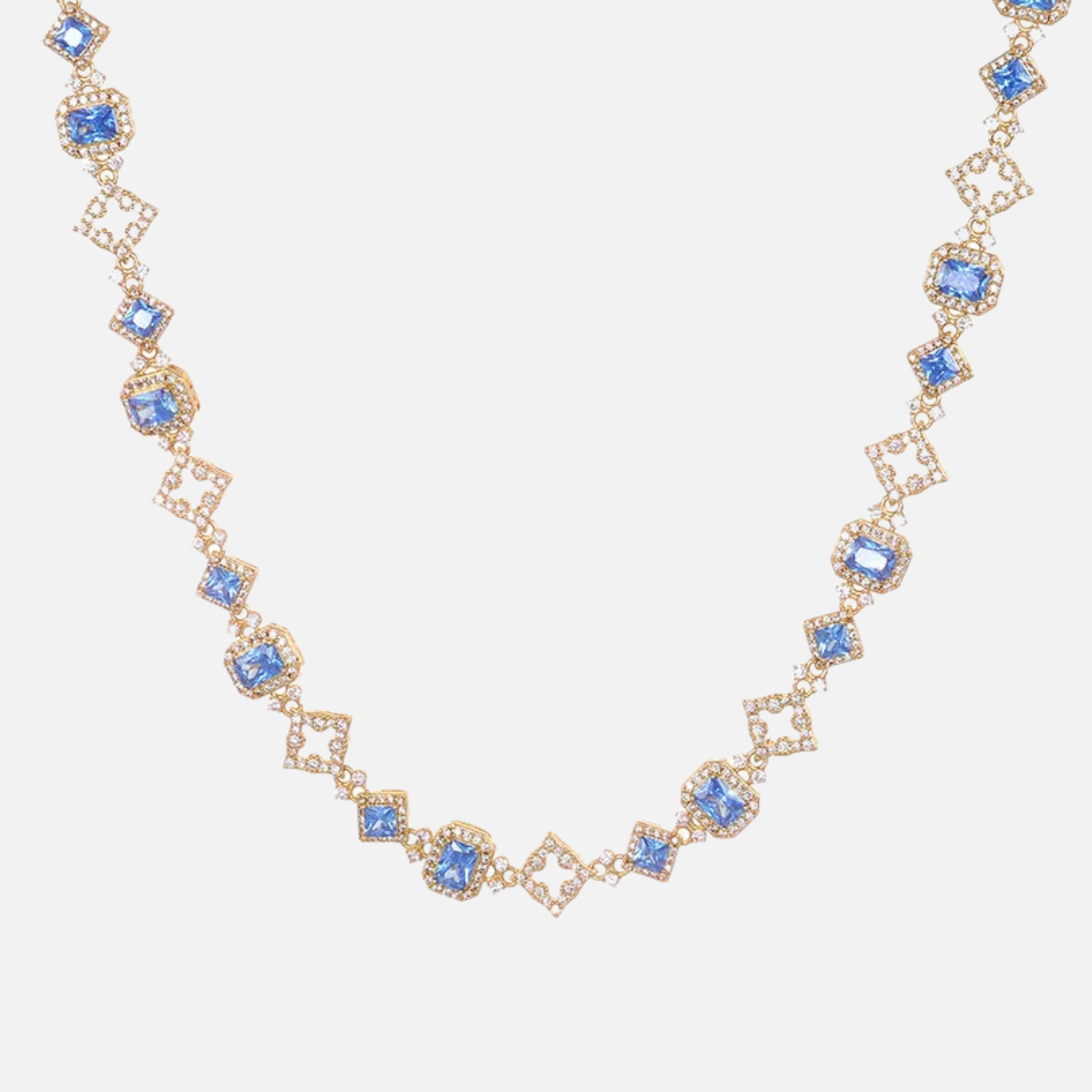Gold 11MM Blue Stone Iced Chain in brass