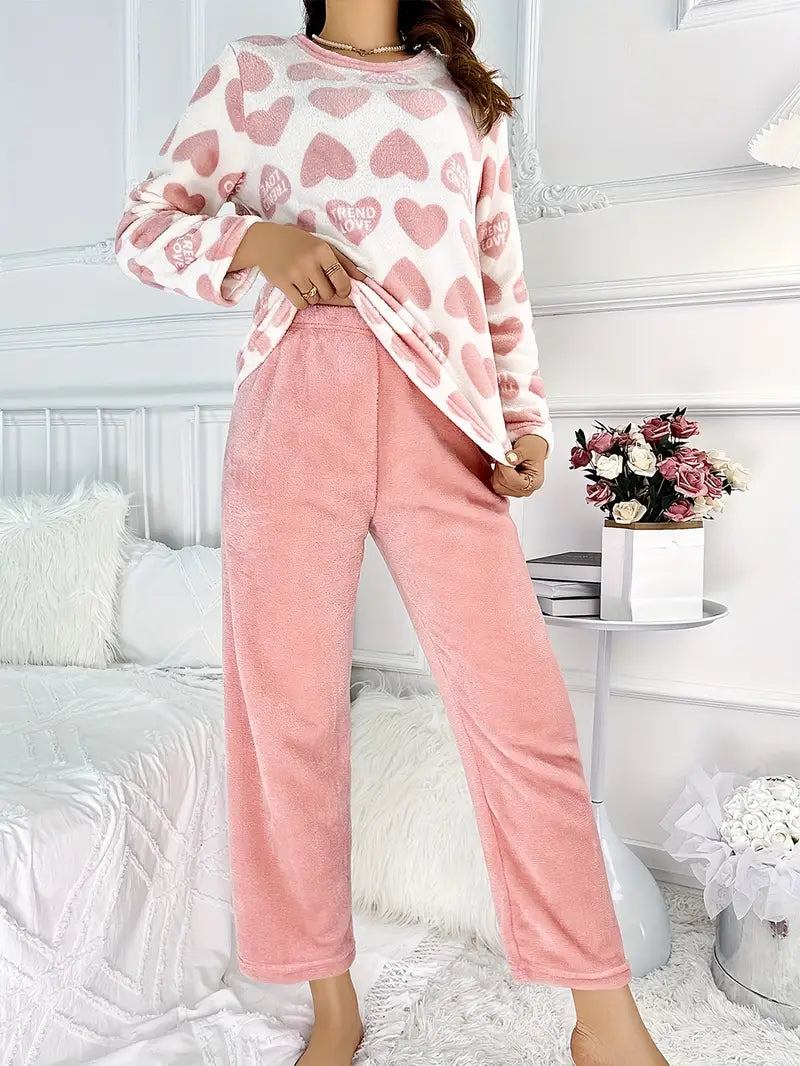 Women’s Heart Print Fleece Pyjama Set — view 3