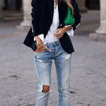 Women's Slim-Fit Velvet Blazer with Gold-Tone Buttons — view 7