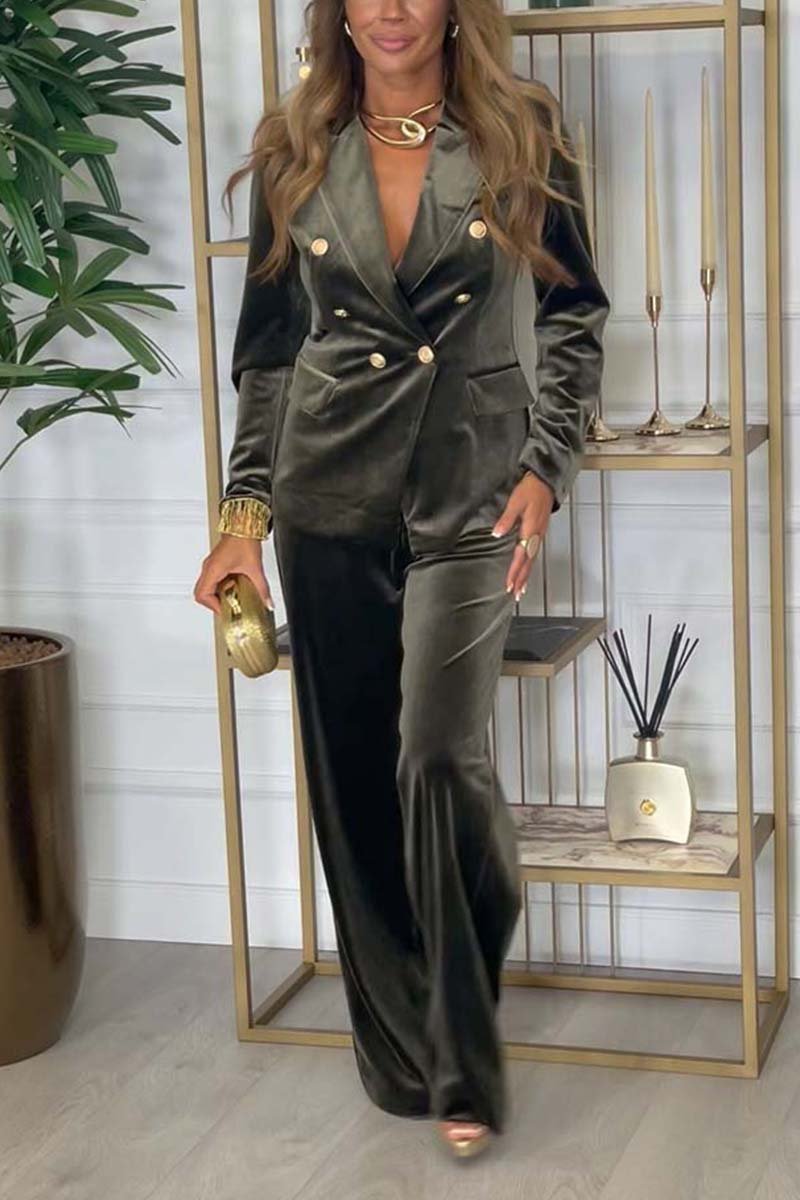 Women’s Velvet Double-Breasted Blazer and Wide-Leg Trousers Suit — view 1