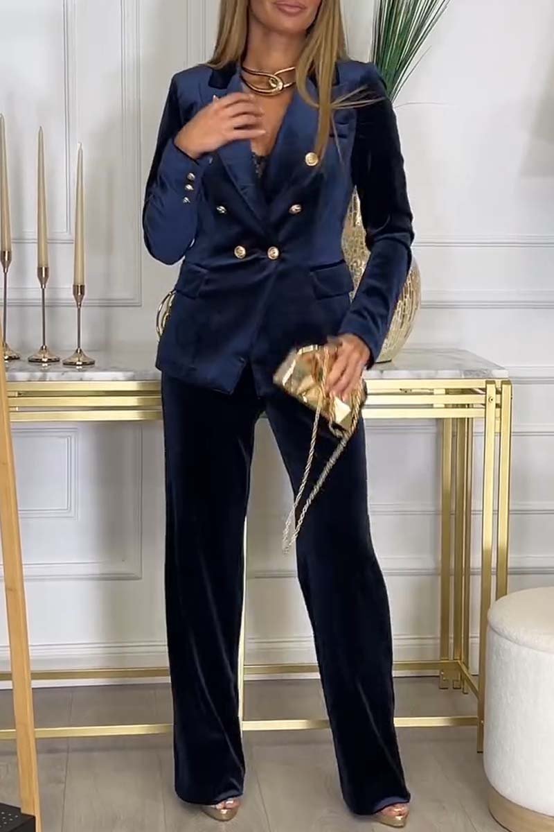 Women’s Velvet Double-Breasted Blazer and Wide-Leg Trousers Suit — view 2