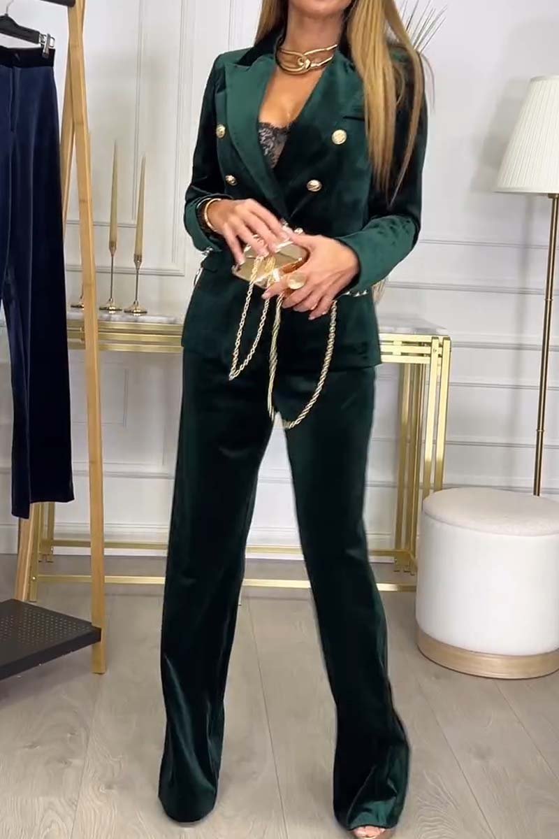Women’s Velvet Double-Breasted Blazer and Wide-Leg Trousers Suit — view 3