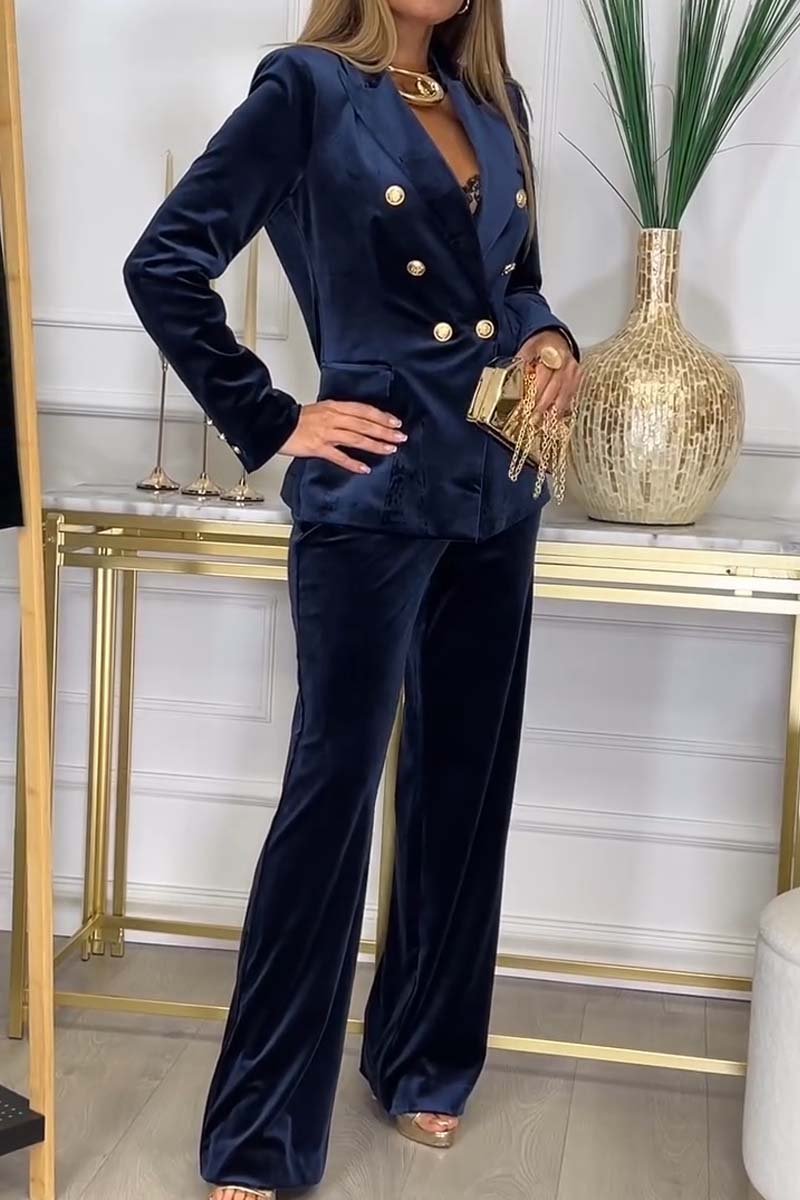 Women’s Velvet Double-Breasted Blazer and Wide-Leg Trousers Suit — view 4