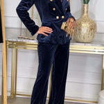 Women’s Velvet Double-Breasted Blazer and Wide-Leg Trousers Suit — view 4