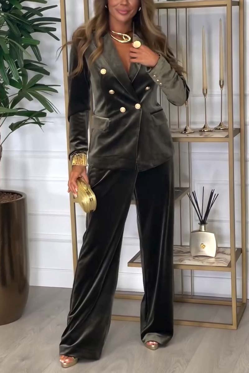 Women’s Velvet Double-Breasted Blazer and Wide-Leg Trousers Suit — view 5