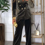 Women’s Velvet Double-Breasted Blazer and Wide-Leg Trousers Suit — view 5