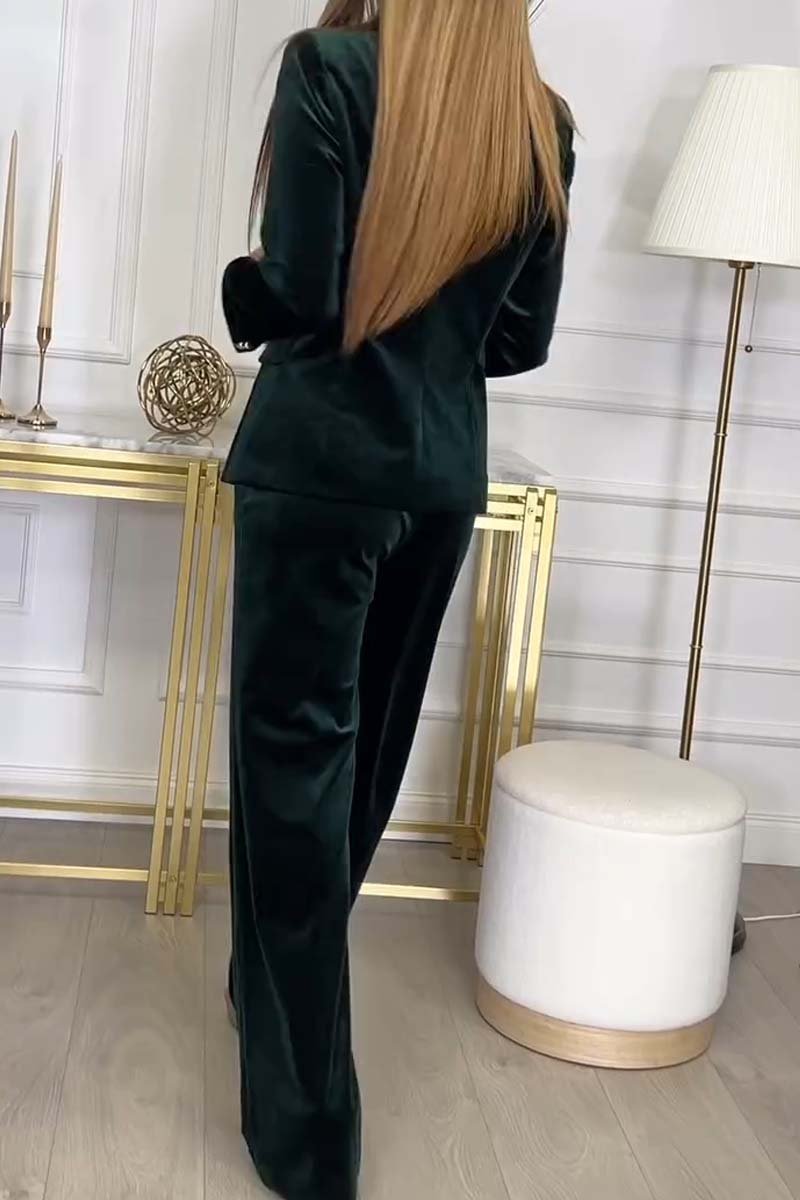 Women’s Velvet Double-Breasted Blazer and Wide-Leg Trousers Suit — view 7